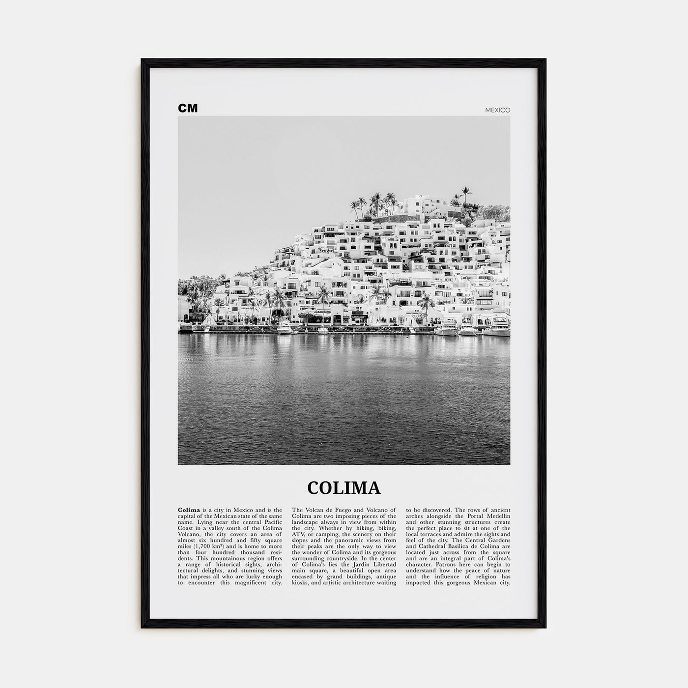 Colima Travel B&W Poster