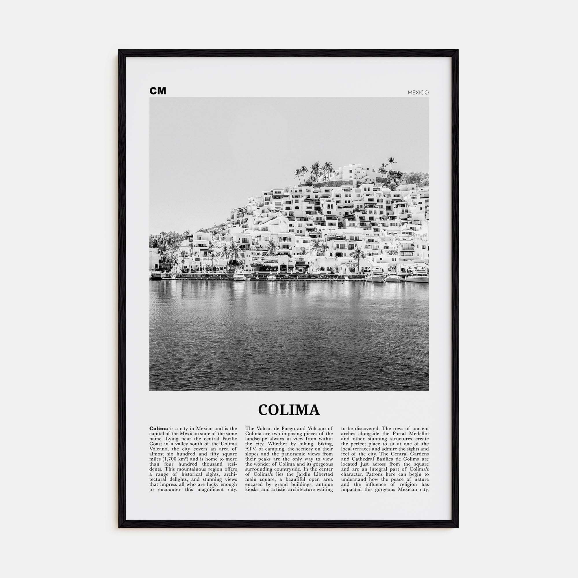 Colima Travel B&W Poster