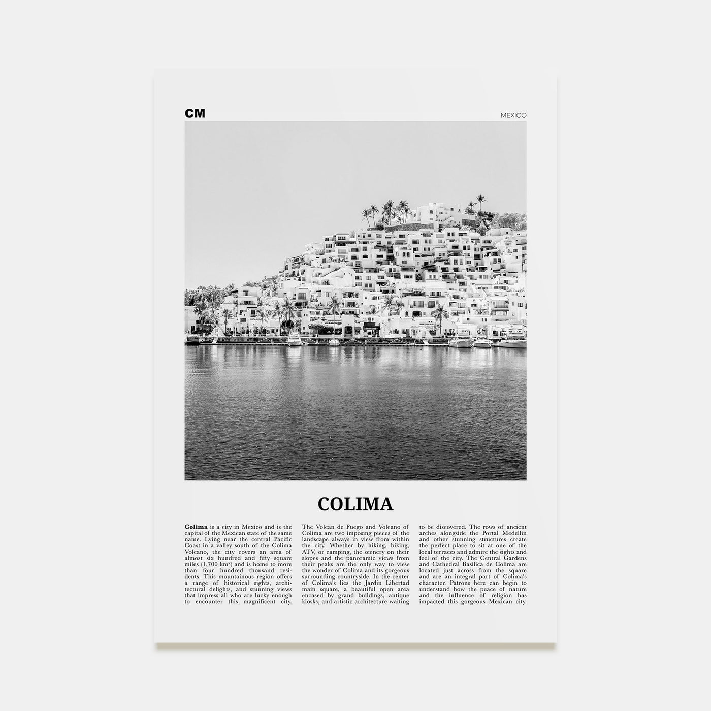 Colima Travel B&W Poster