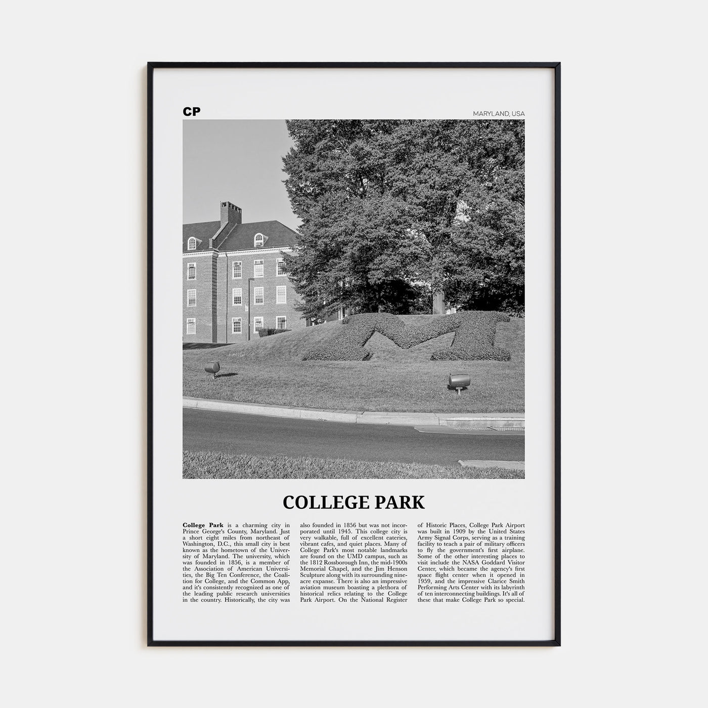 College Park Travel B&W Poster
