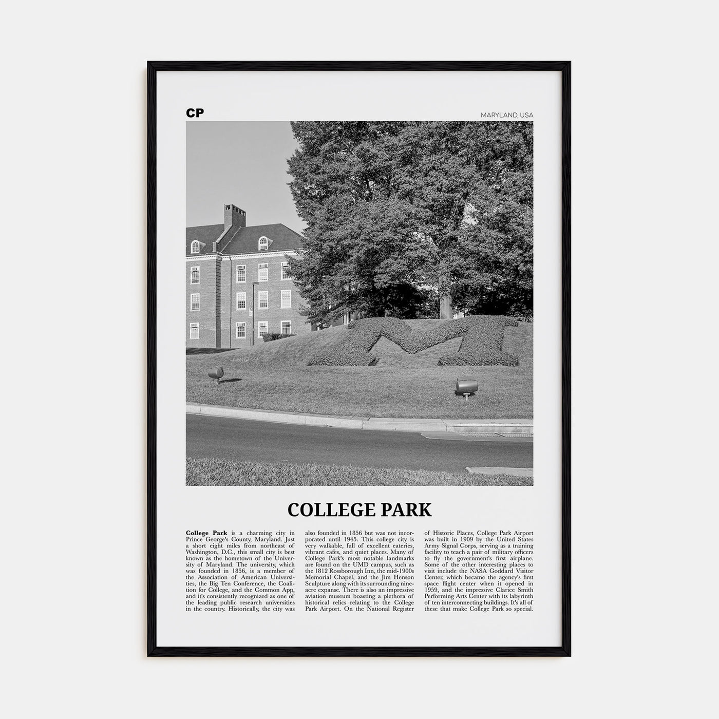 College Park Travel B&W Poster