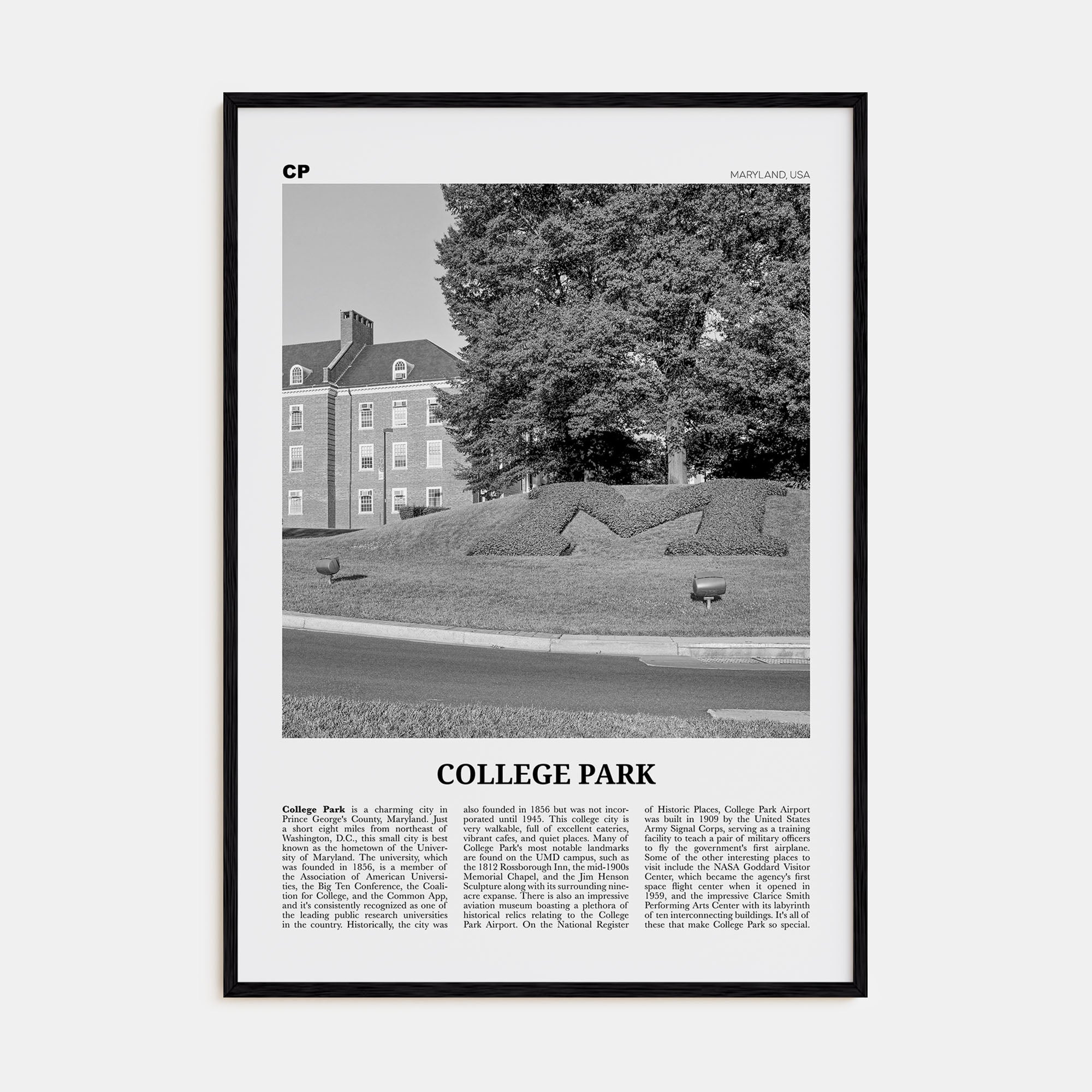 College Park Travel B&W Poster