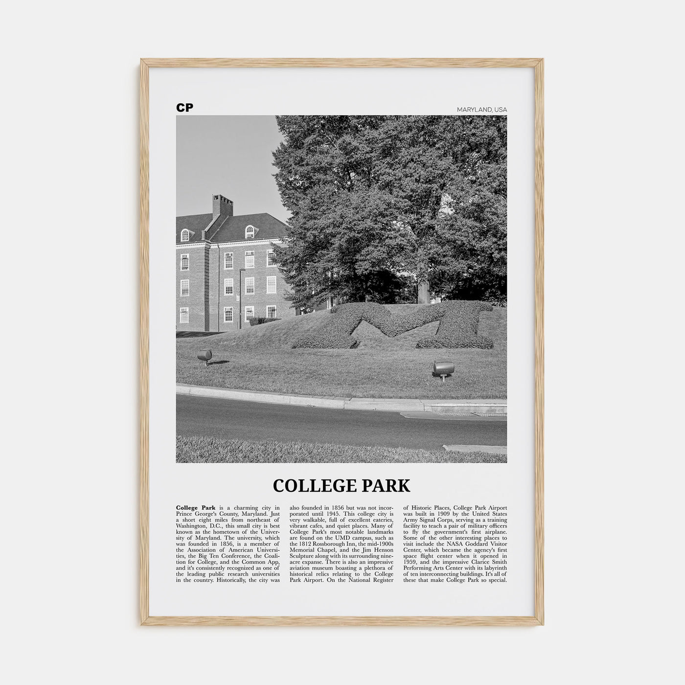 College Park Travel B&W Poster