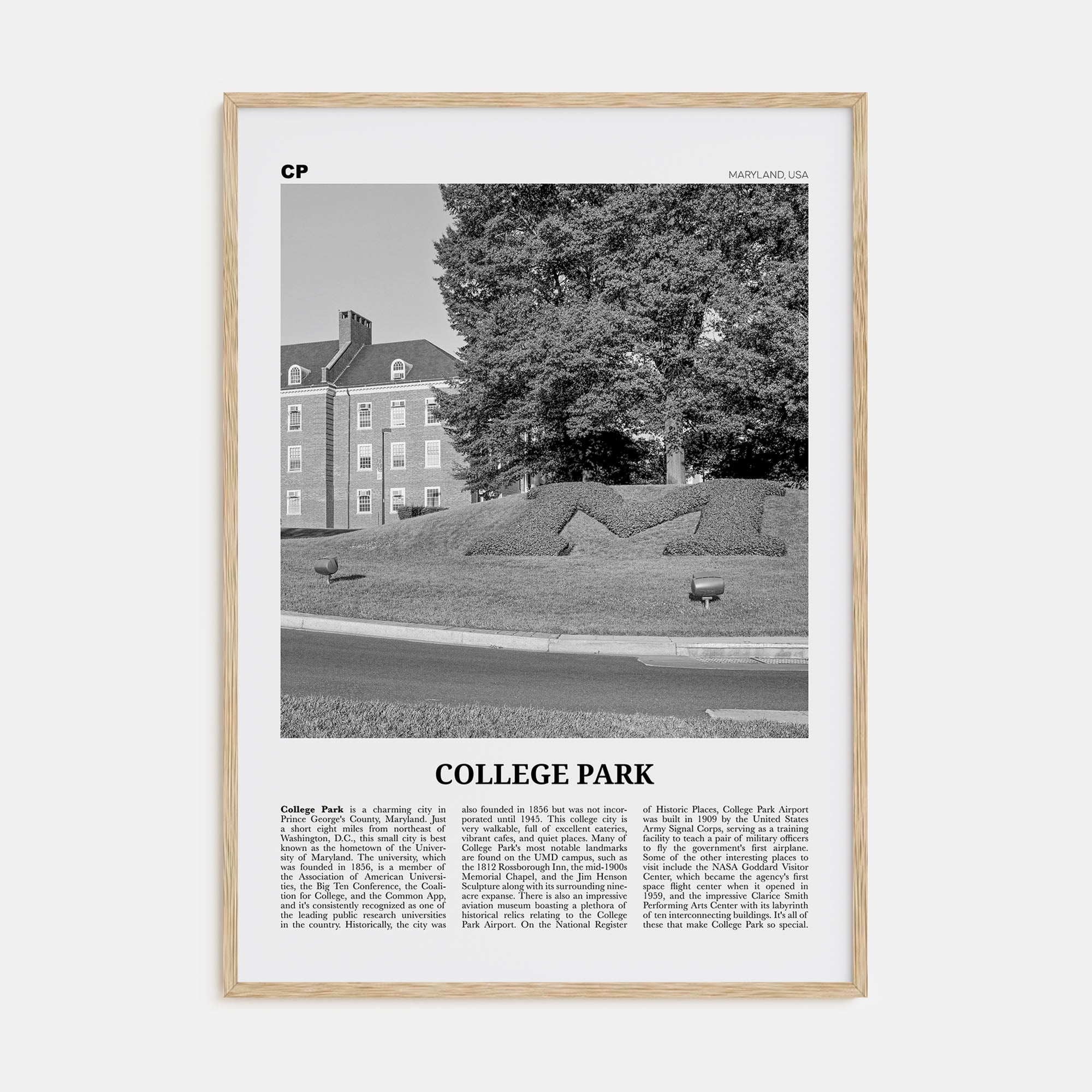 College Park Travel B&W Poster