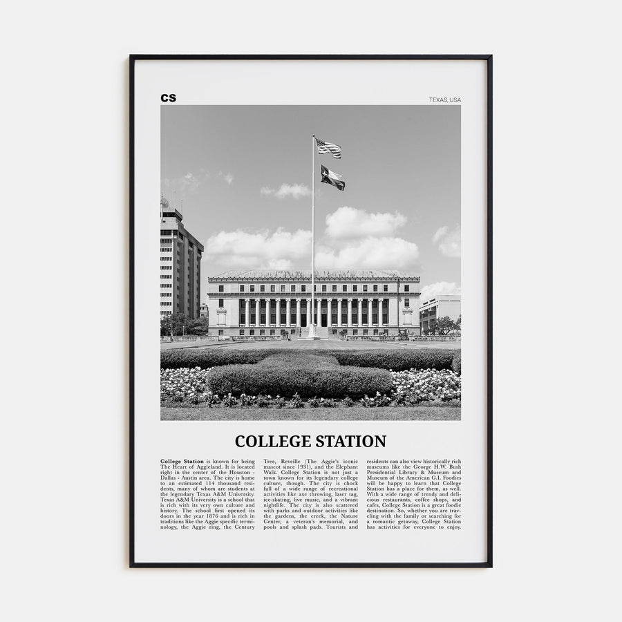College Station Travel B&W Poster