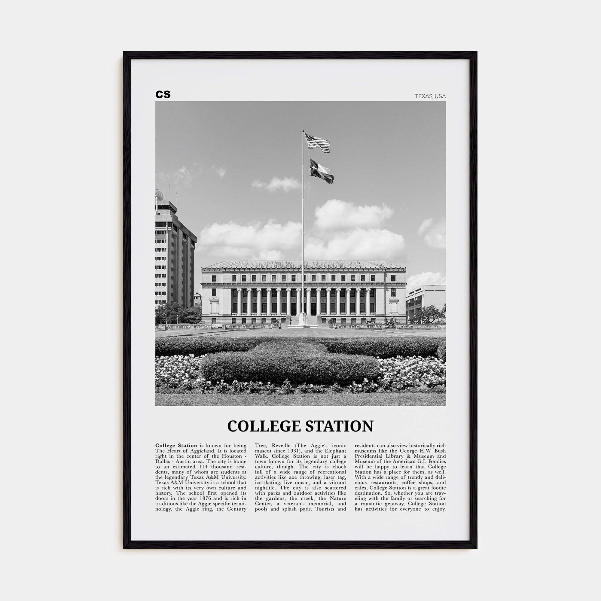 College Station Travel B&W Poster