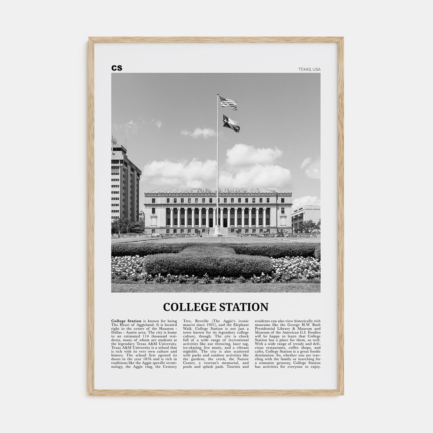 College Station Travel B&W Poster