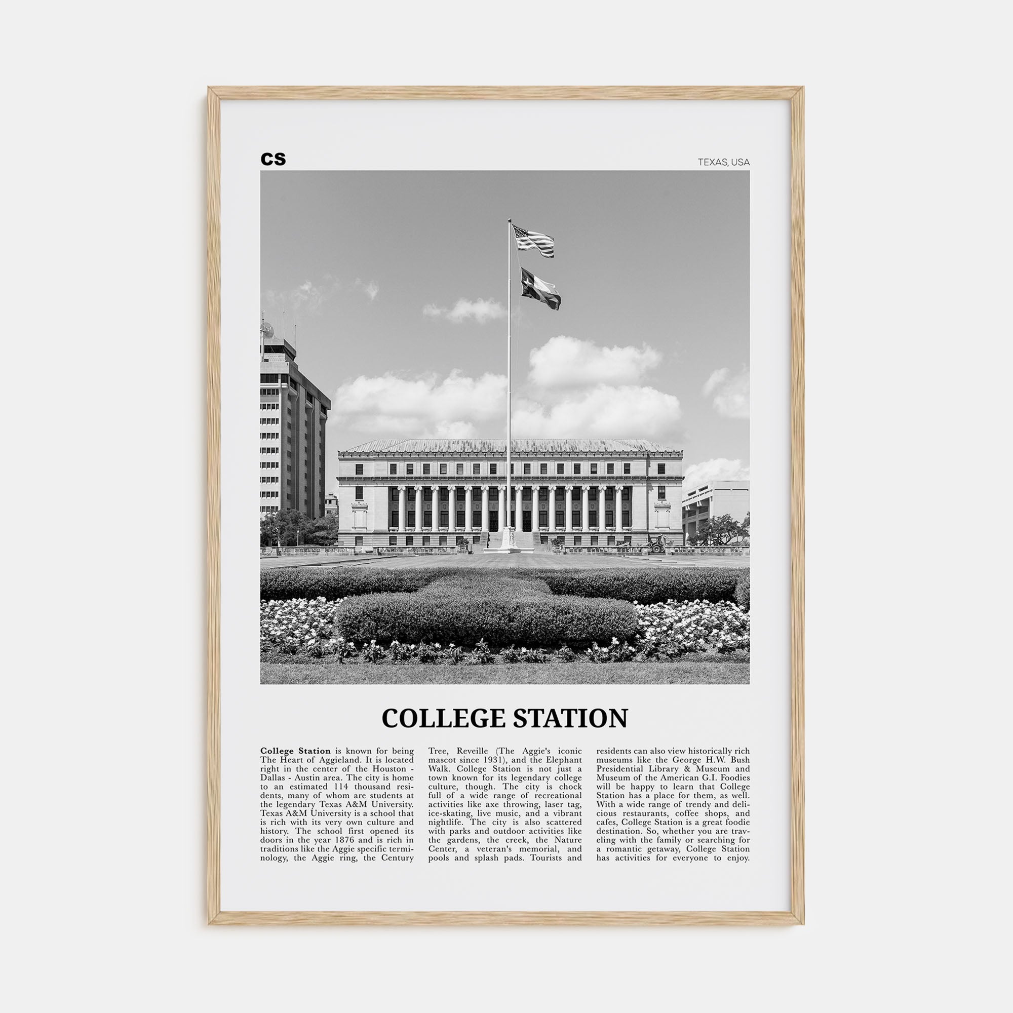 College Station Travel B&W Poster