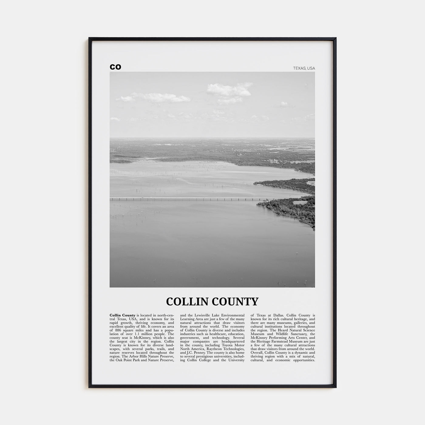 Collin County Travel B&W Poster