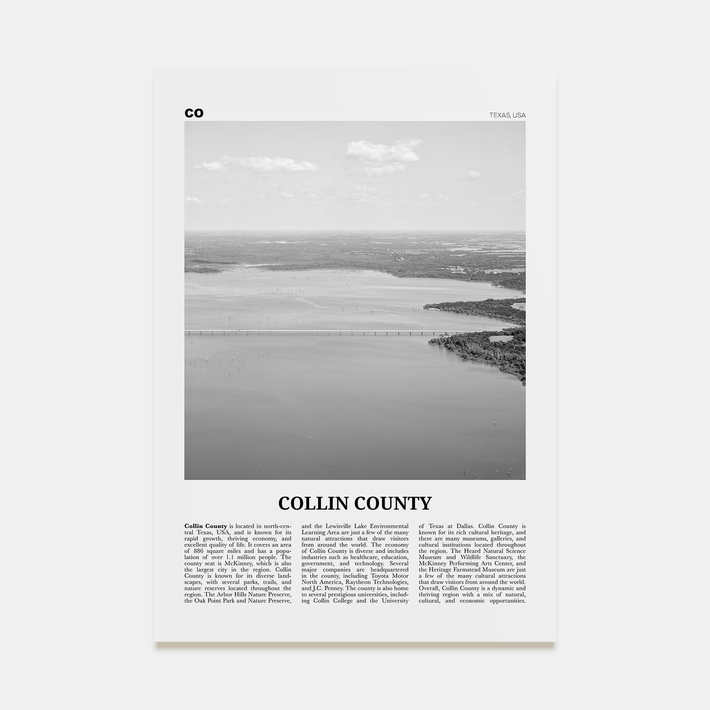 Collin County Travel B&W Poster