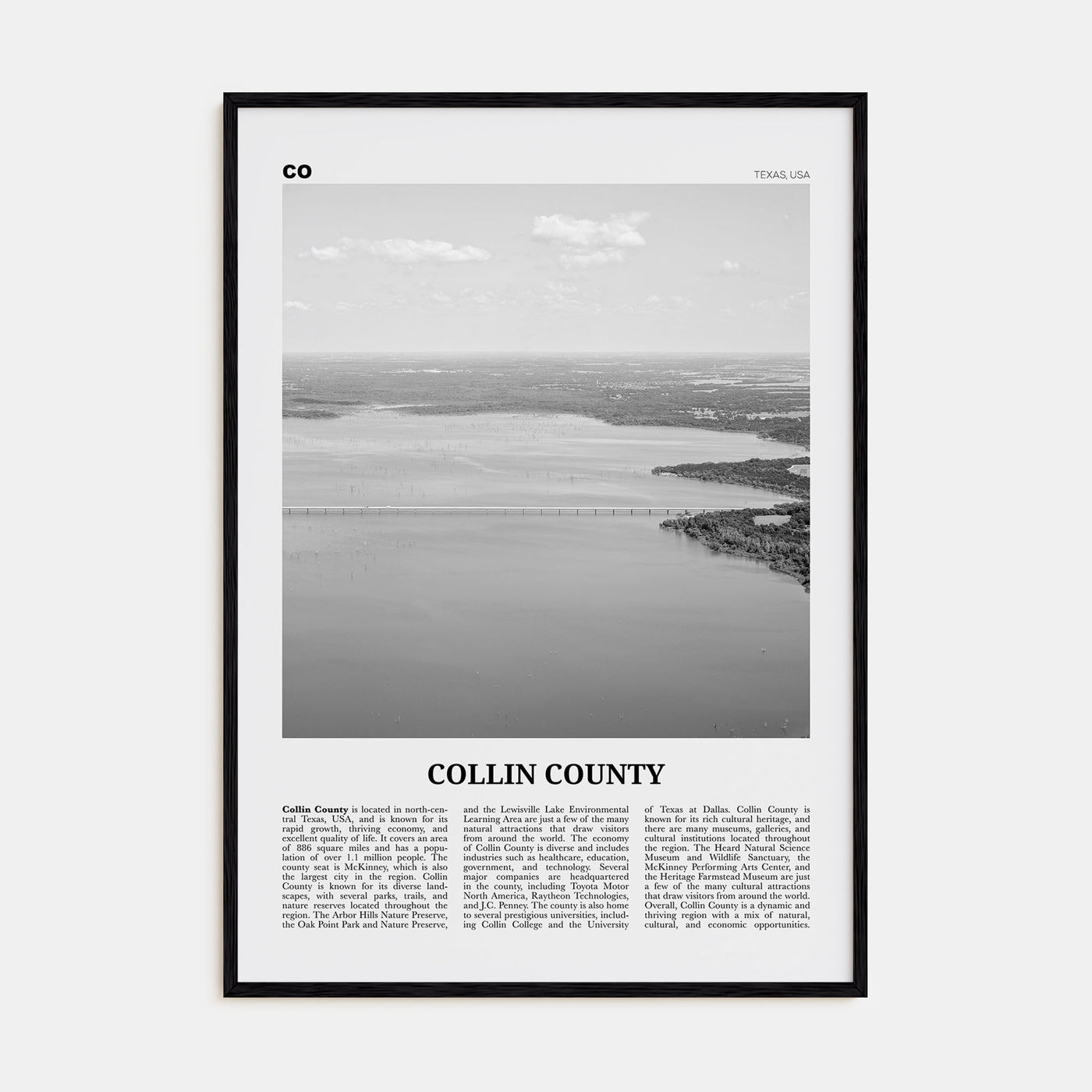 Collin County Travel B&W Poster