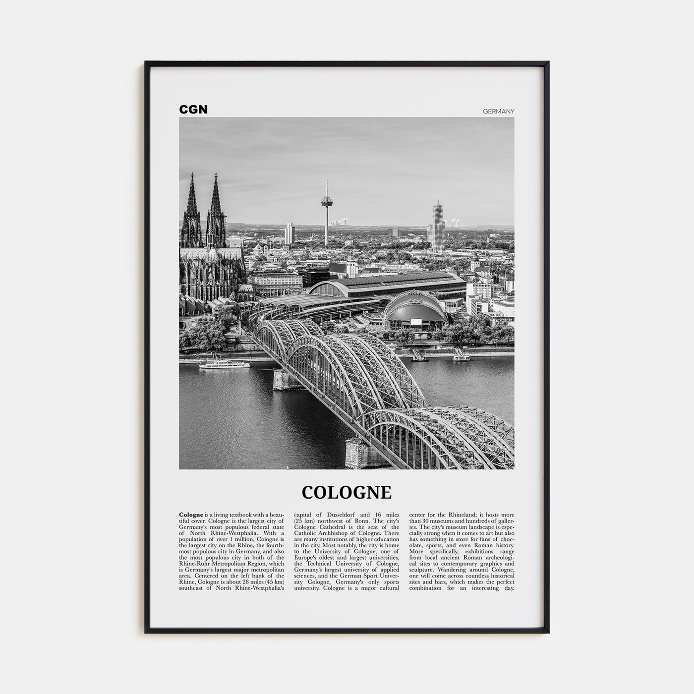 Cologne Travel B&W Poster