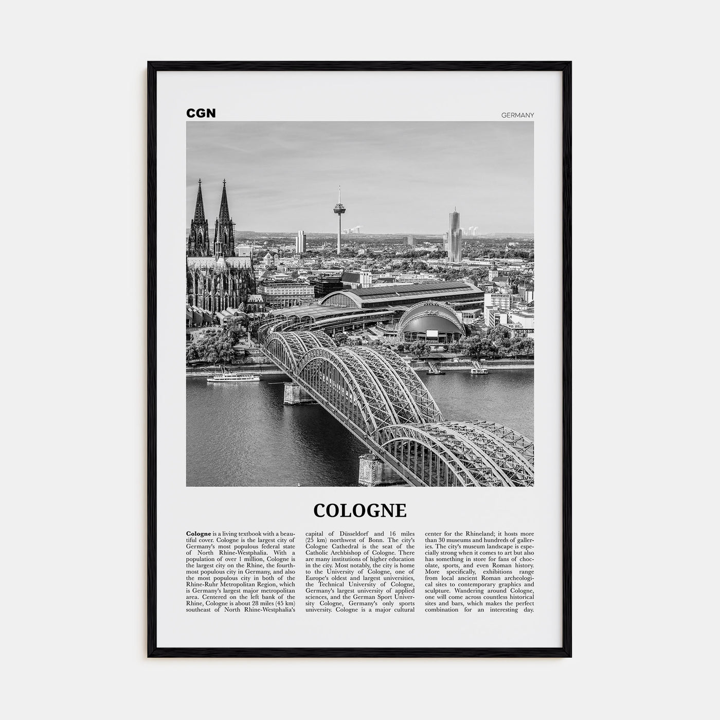 Cologne Travel B&W Poster