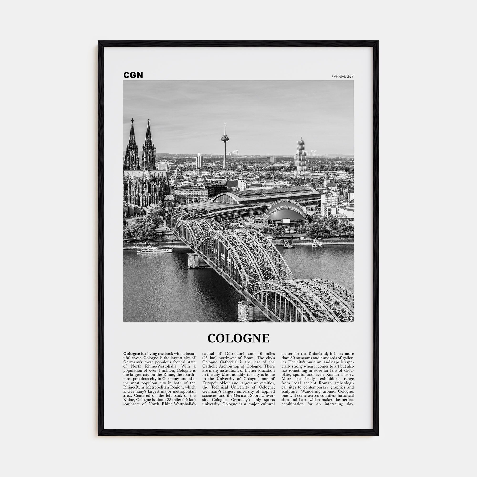 Cologne Travel B&W Poster