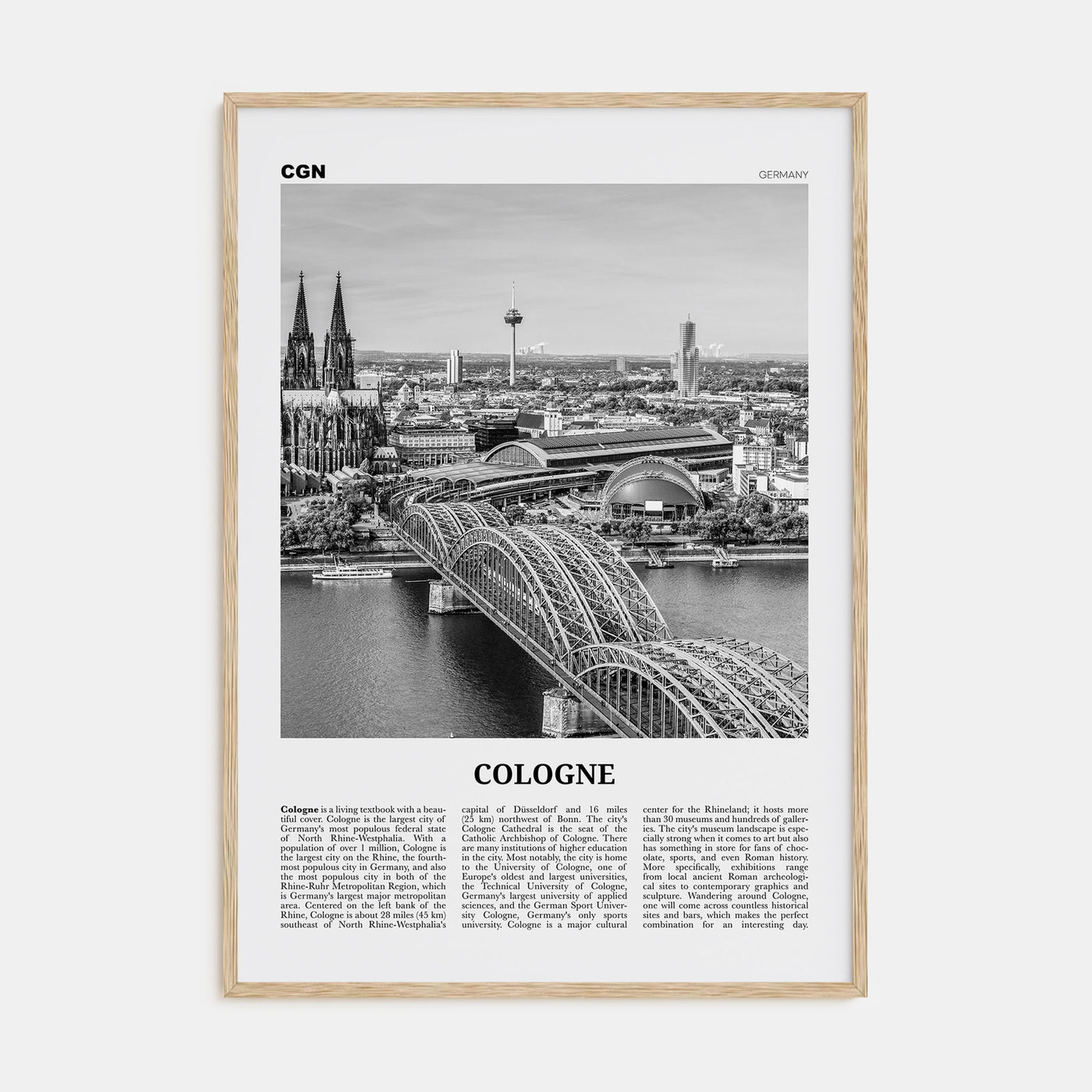 Cologne Travel B&W Poster