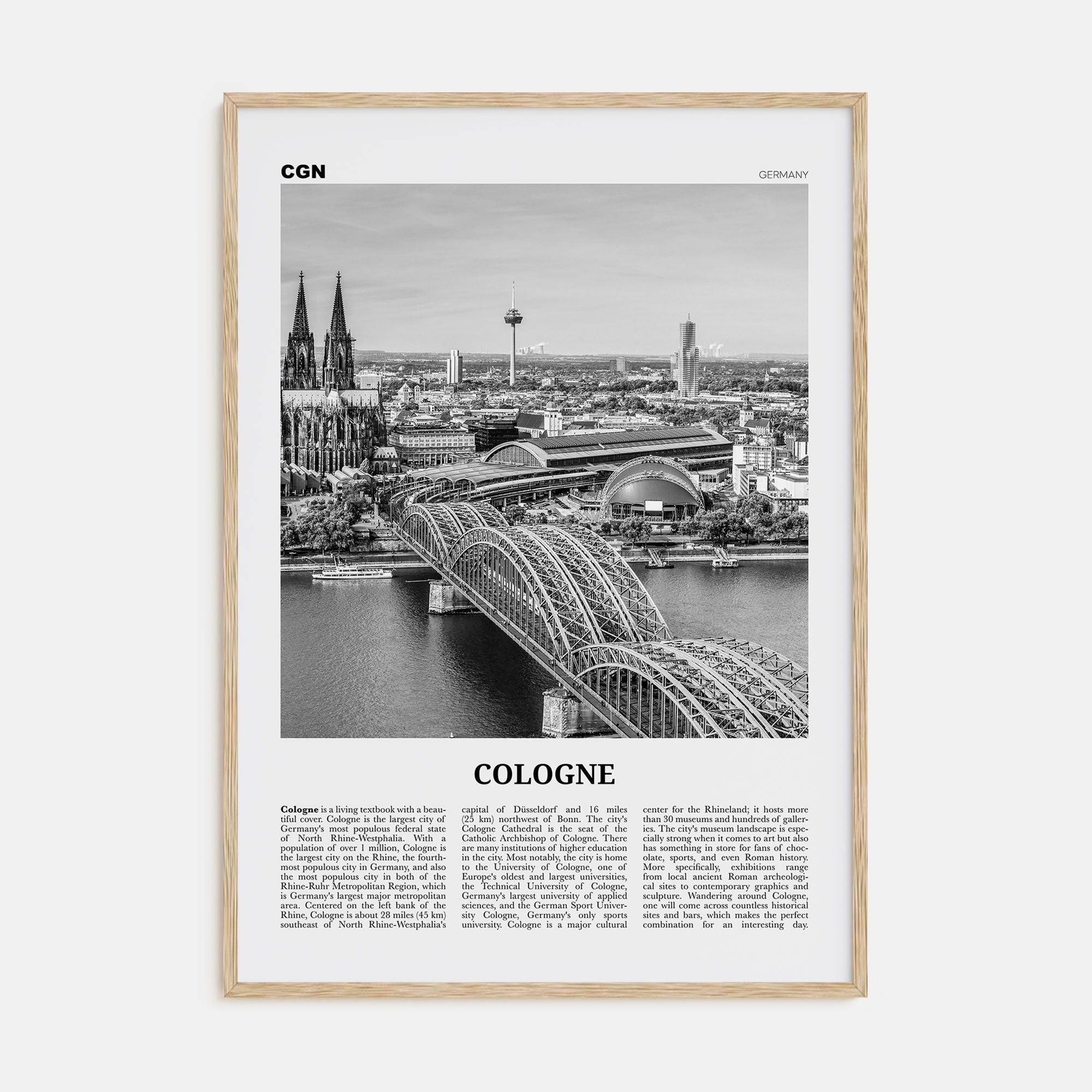 Cologne Travel B&W Poster