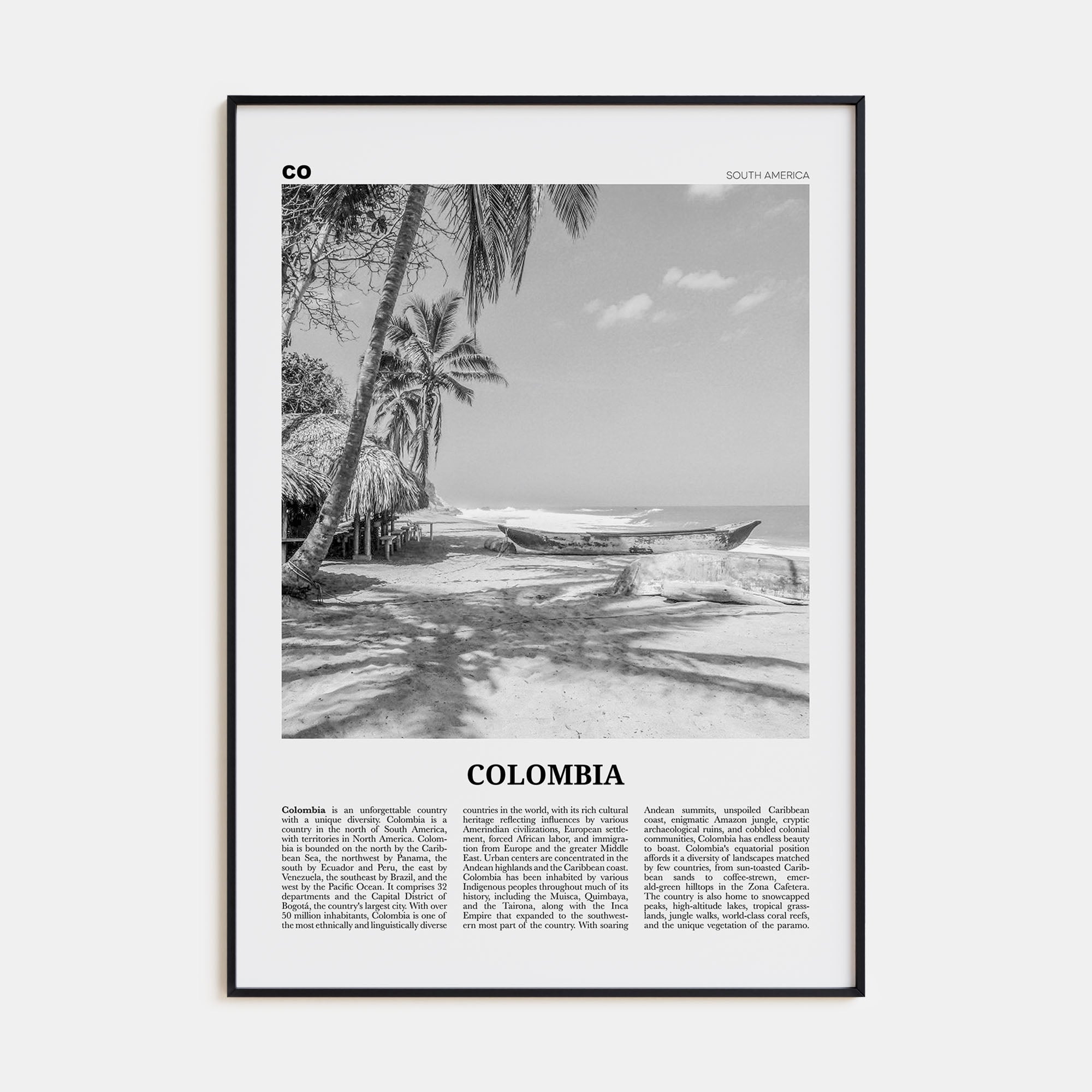 Colombia Travel B&W No 3 Poster