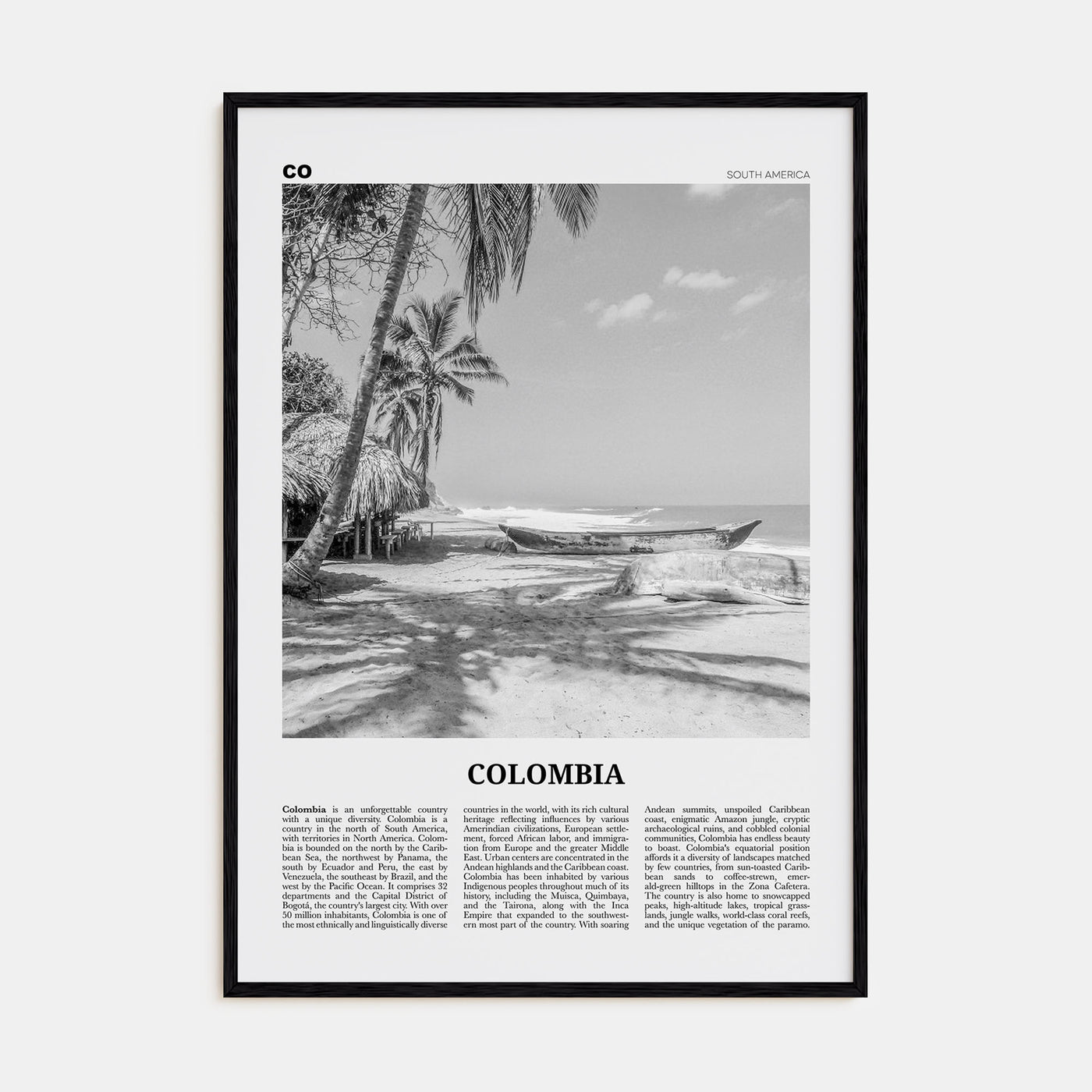 Colombia Travel B&W No 3 Poster