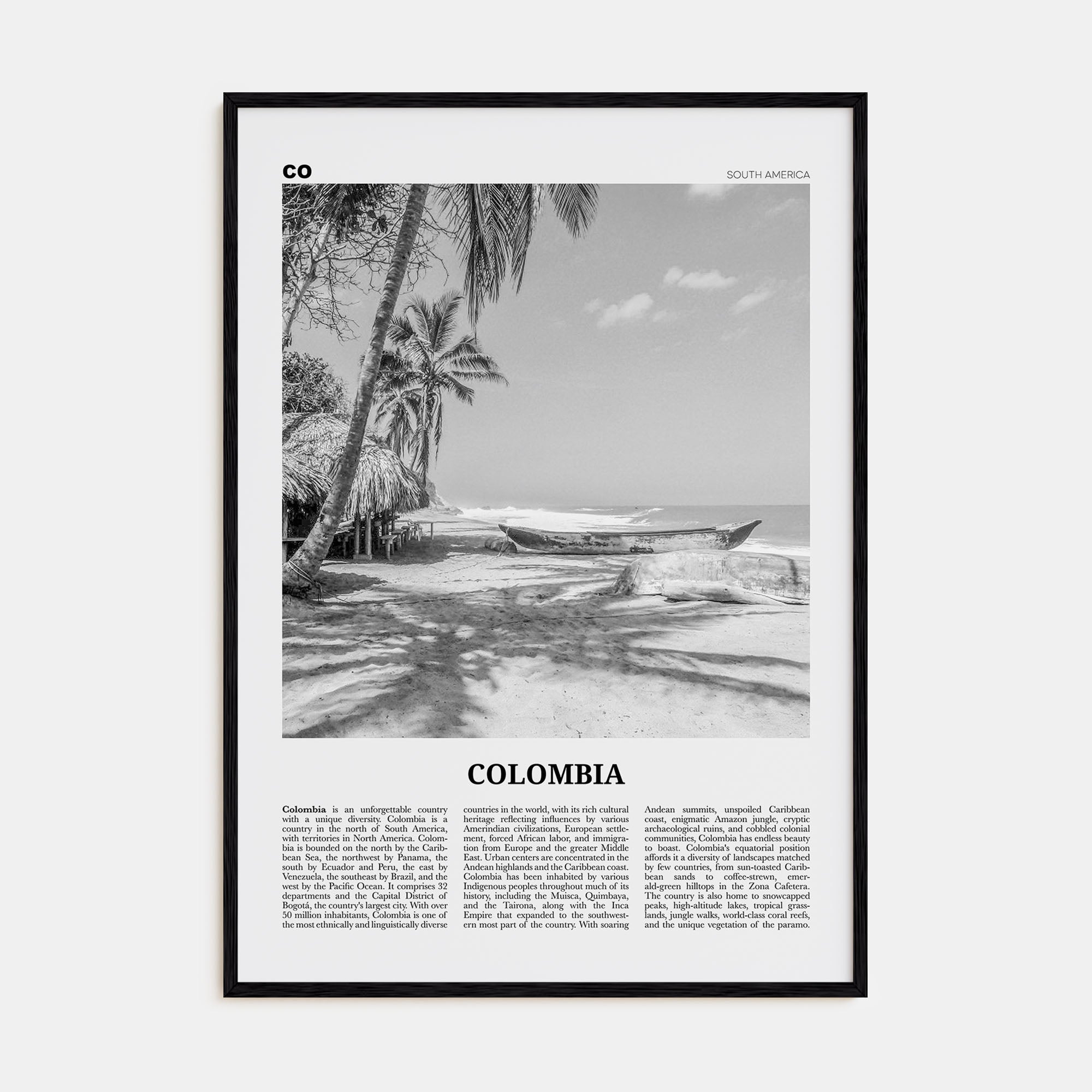 Colombia Travel B&W No 3 Poster