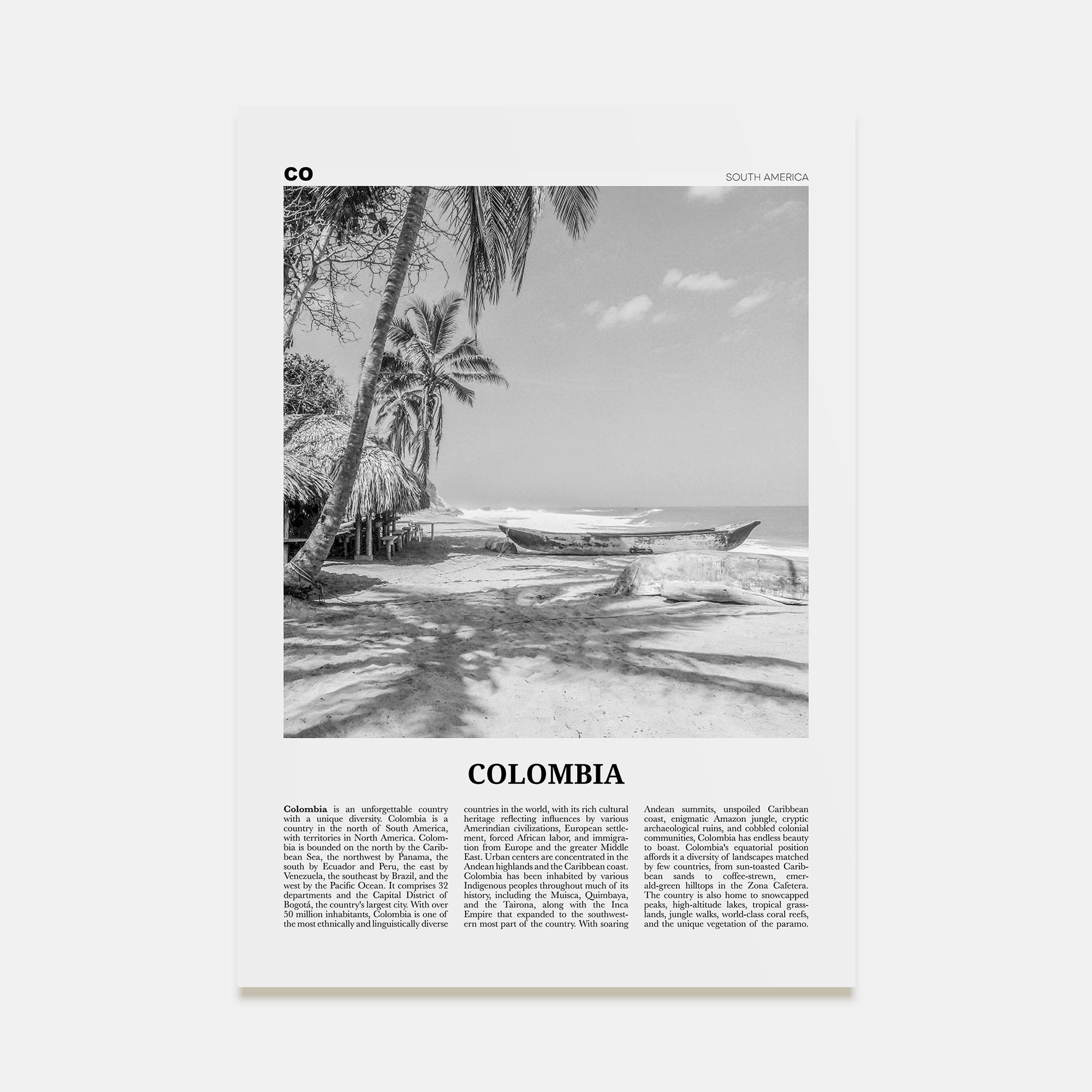 Colombia Travel B&W No 3 Poster
