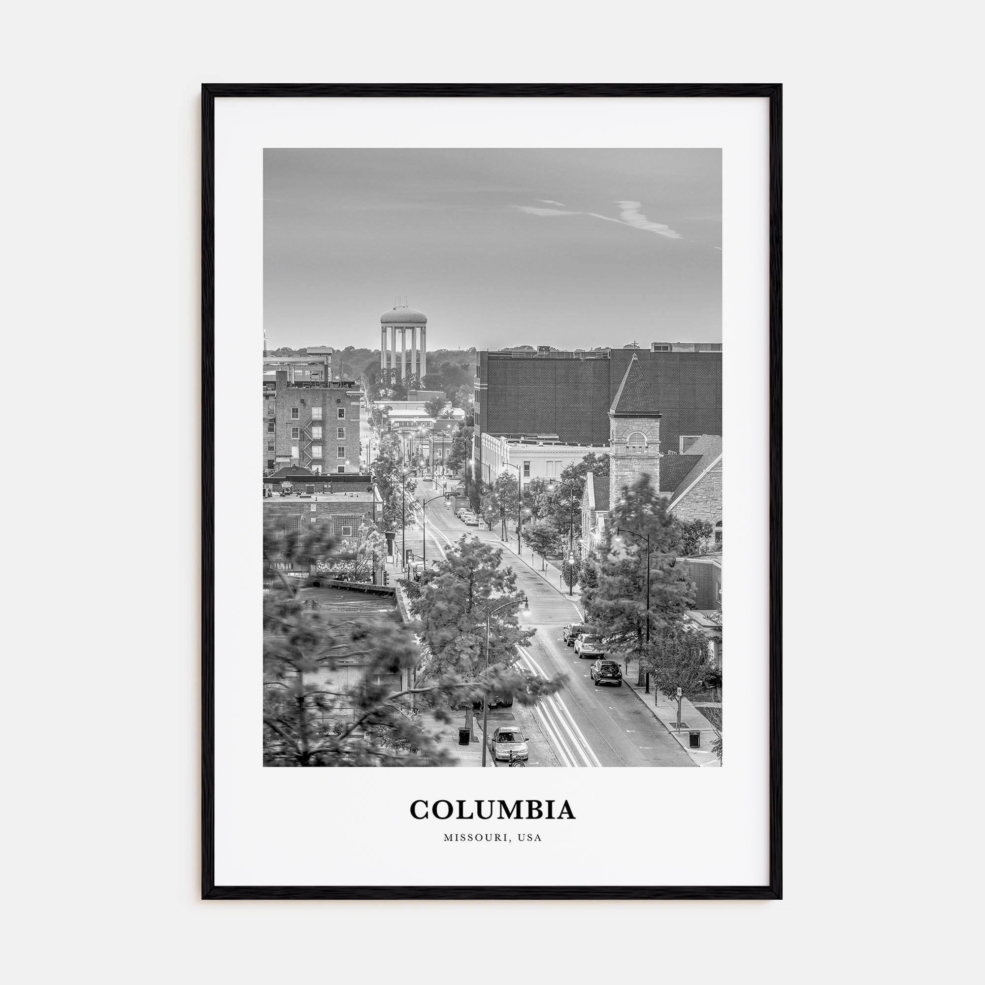 Columbia, Missouri Portrait B&W Poster