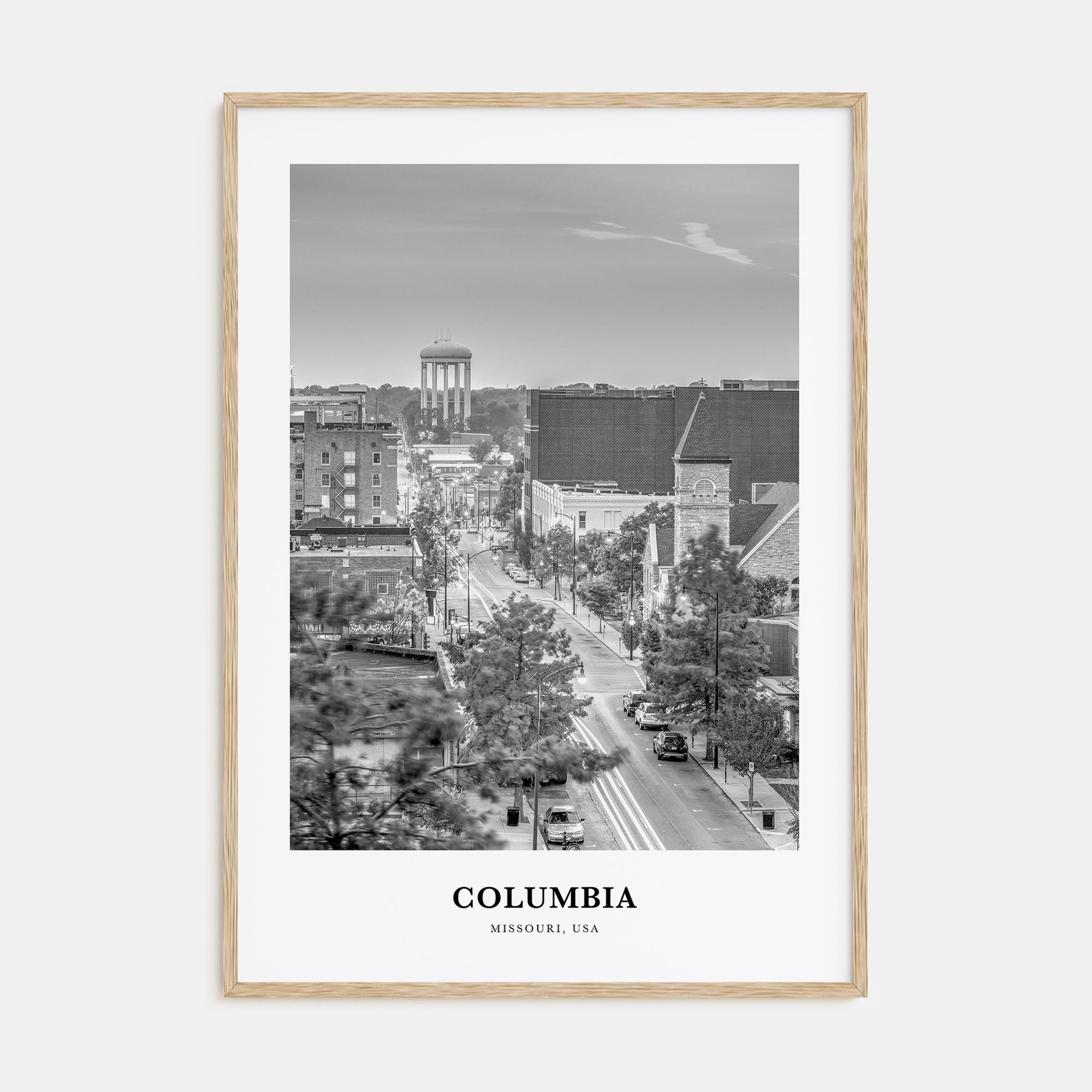 Columbia, Missouri Portrait B&W Poster