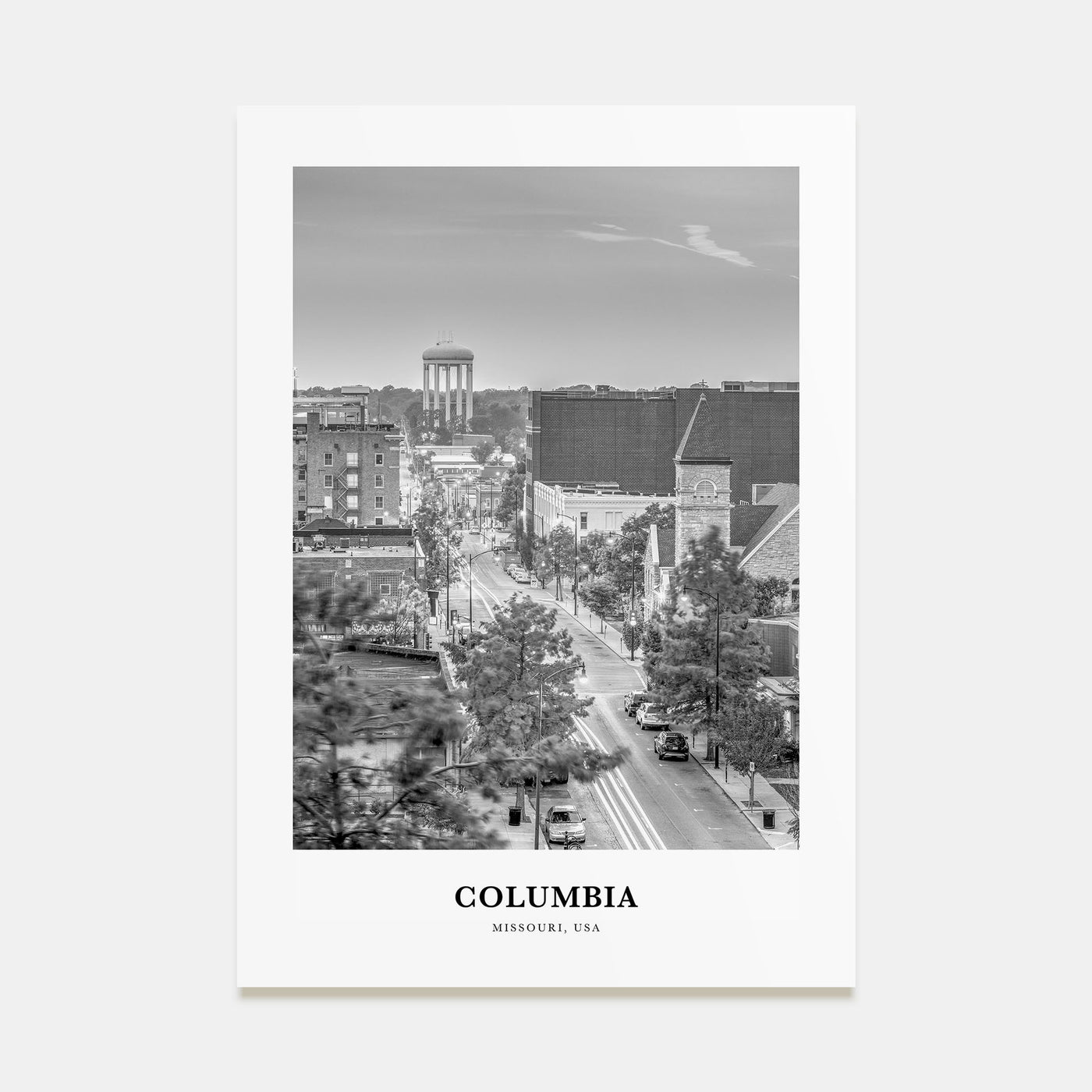 Columbia, Missouri Portrait B&W Poster