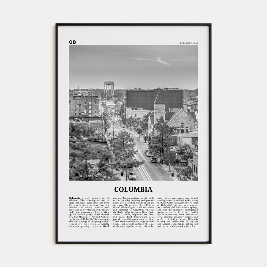 Columbia, Missouri Travel B&W Poster