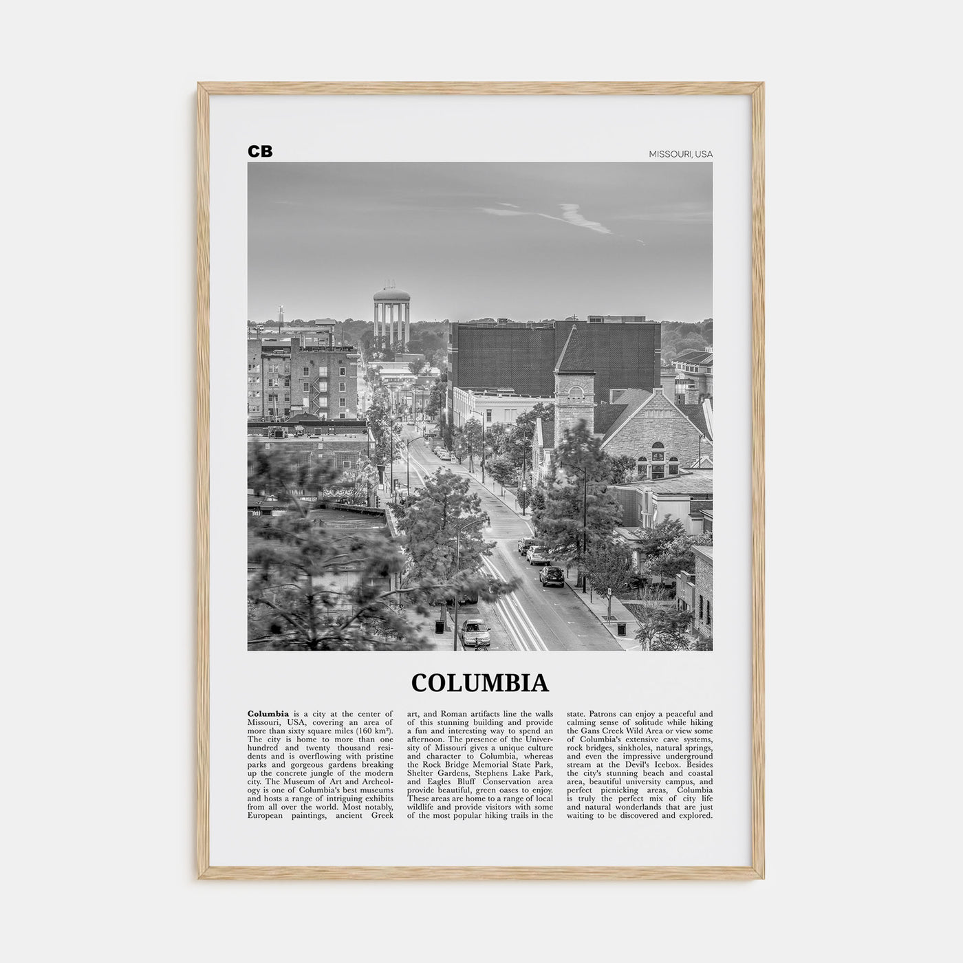 Columbia, Missouri Travel B&W Poster