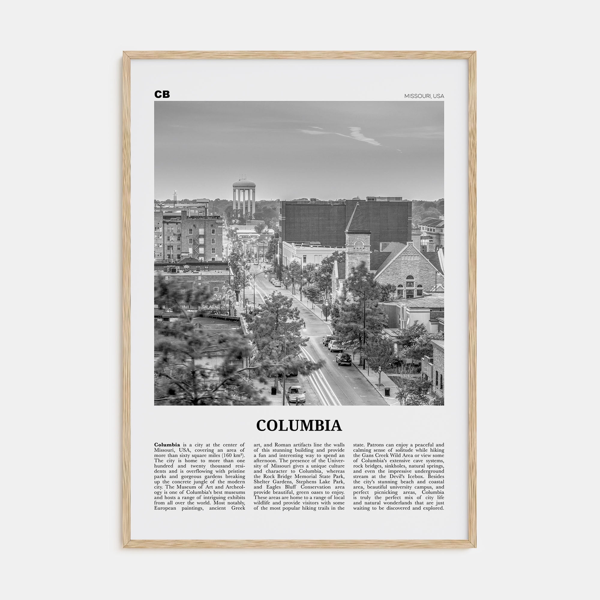 Columbia, Missouri Travel B&W Poster