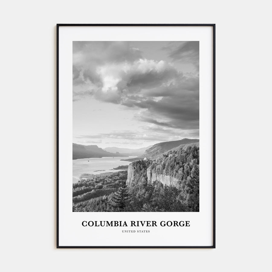 Columbia River Gorge Portrait B&W Poster