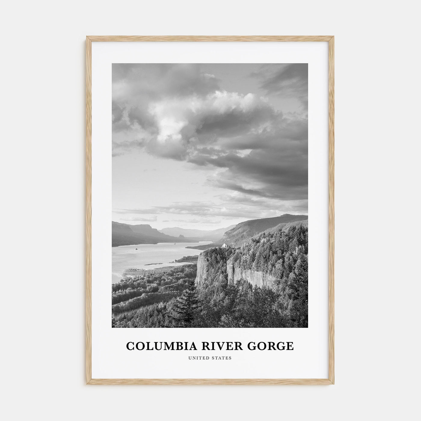 Columbia River Gorge Portrait B&W Poster