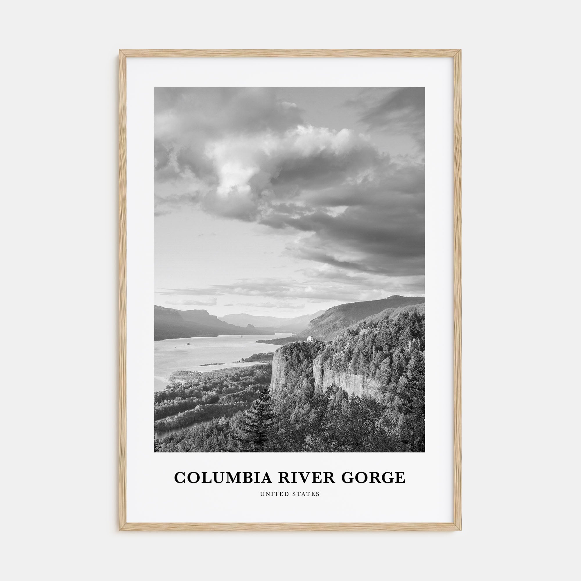 Columbia River Gorge Portrait B&W Poster