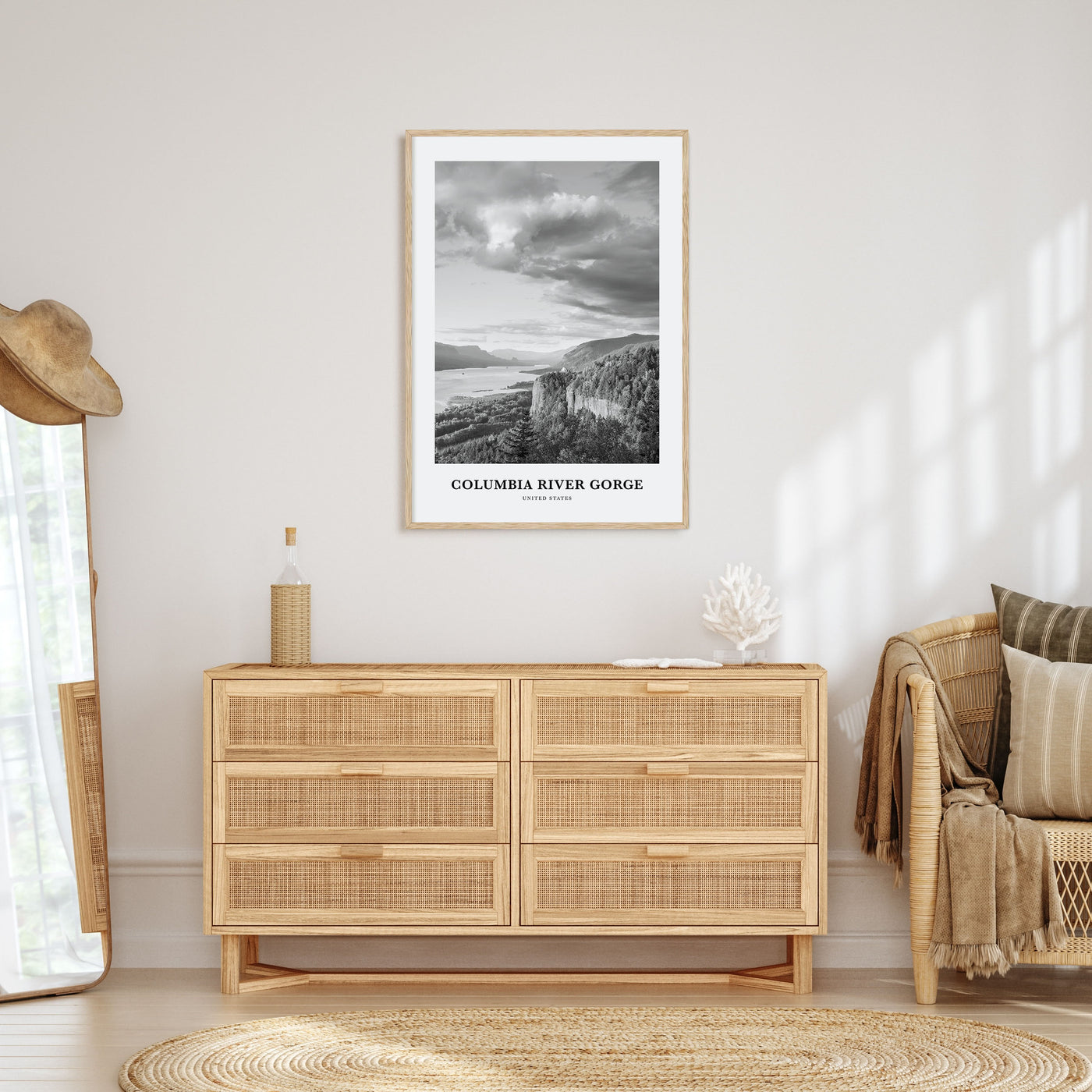 Columbia River Gorge Portrait B&W Poster