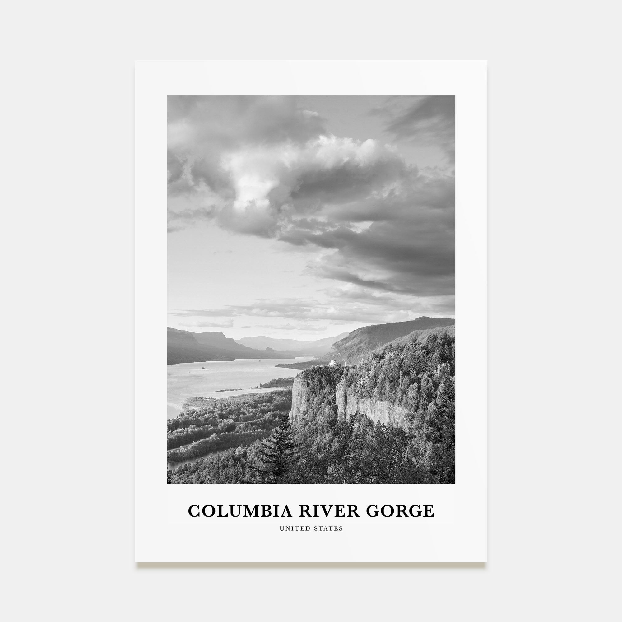 Columbia River Gorge Portrait B&W Poster