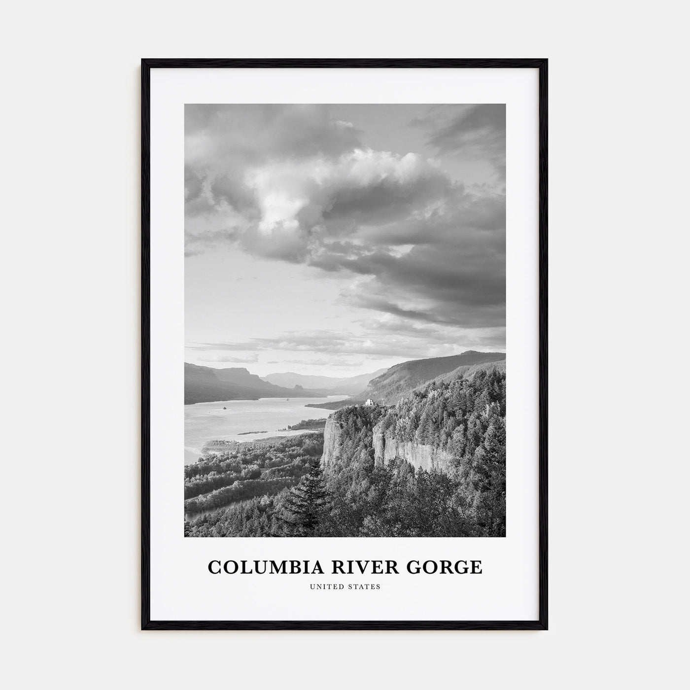 Columbia River Gorge Portrait B&W Poster