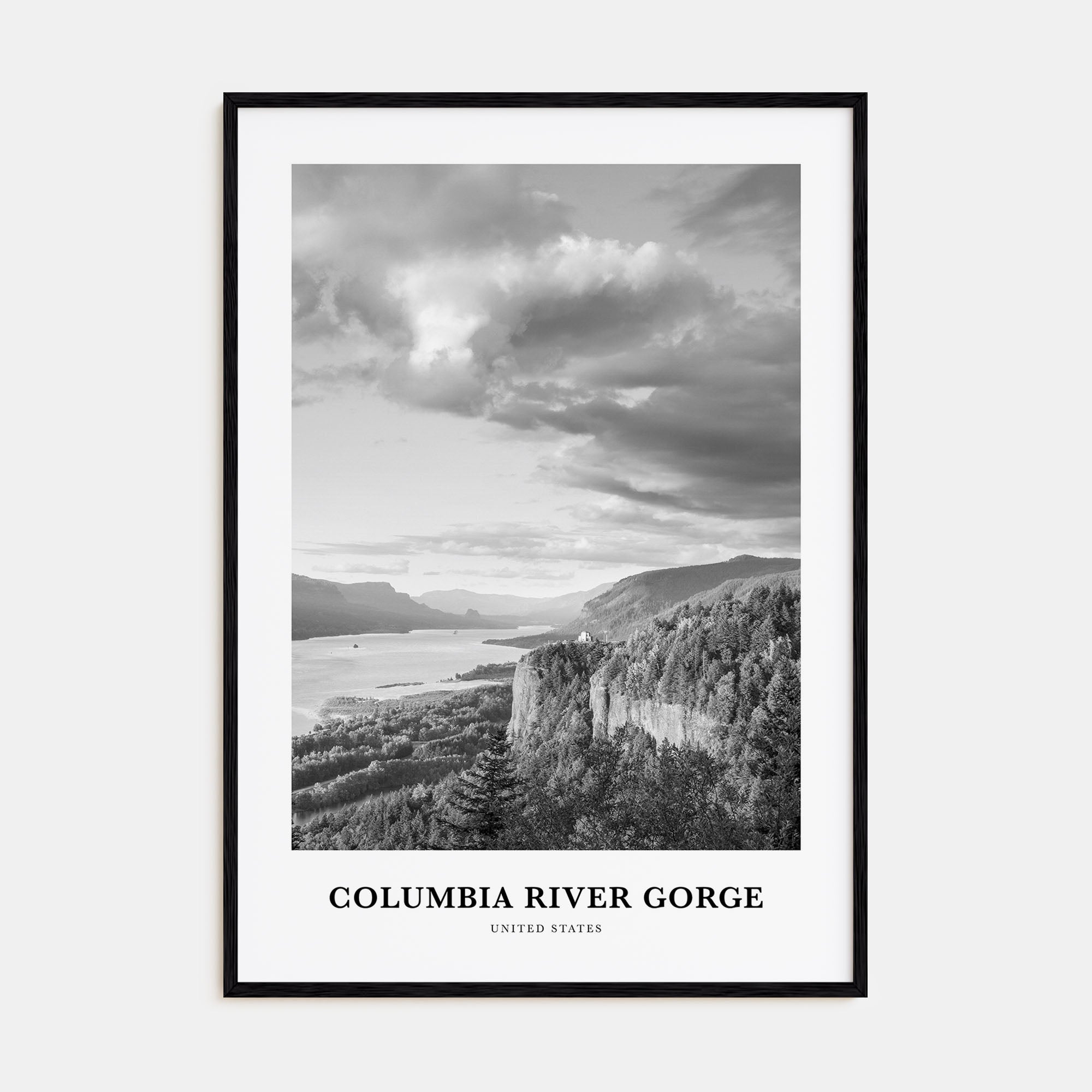 Columbia River Gorge Portrait B&W Poster