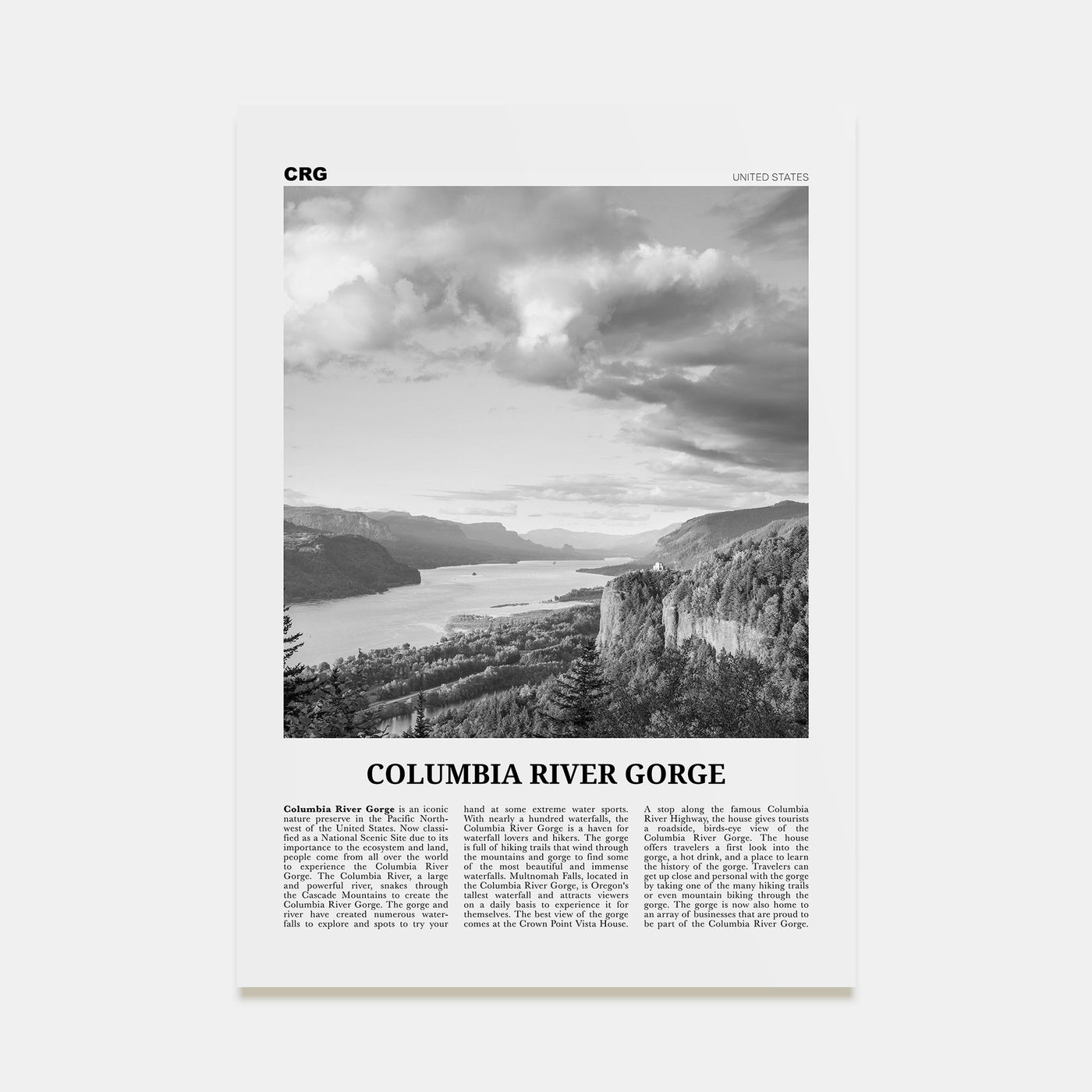 Columbia River Gorge Travel B&W Poster