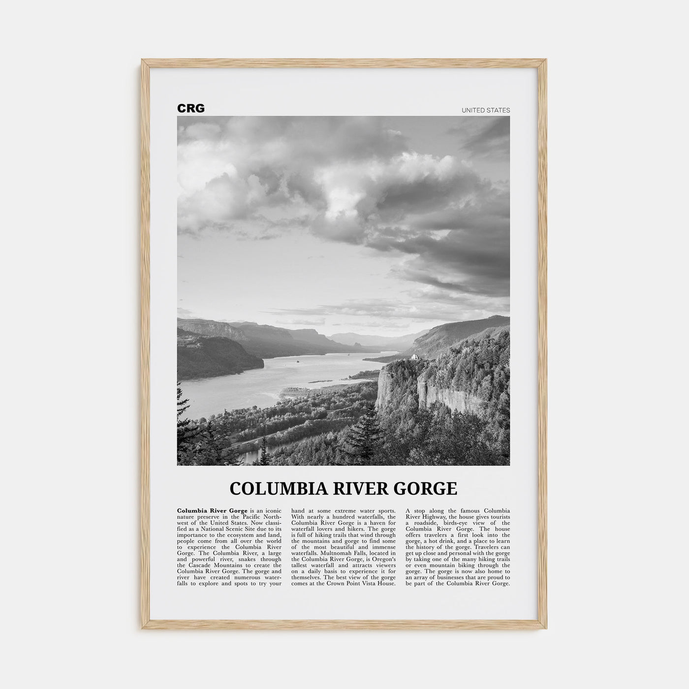Columbia River Gorge Travel B&W Poster