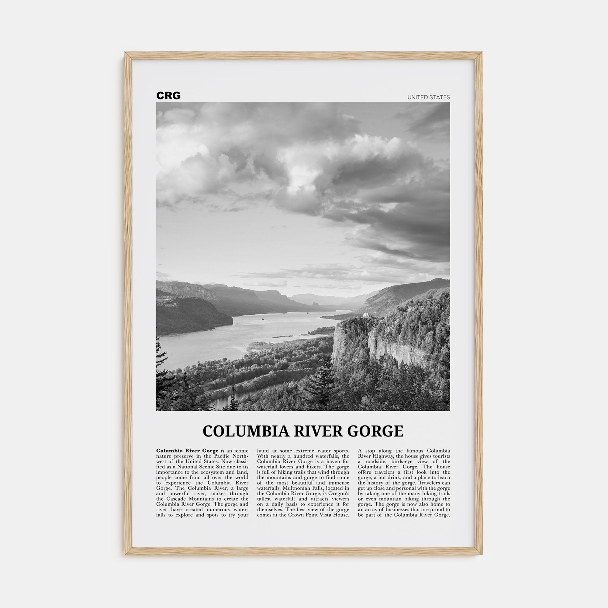 Columbia River Gorge Travel B&W Poster