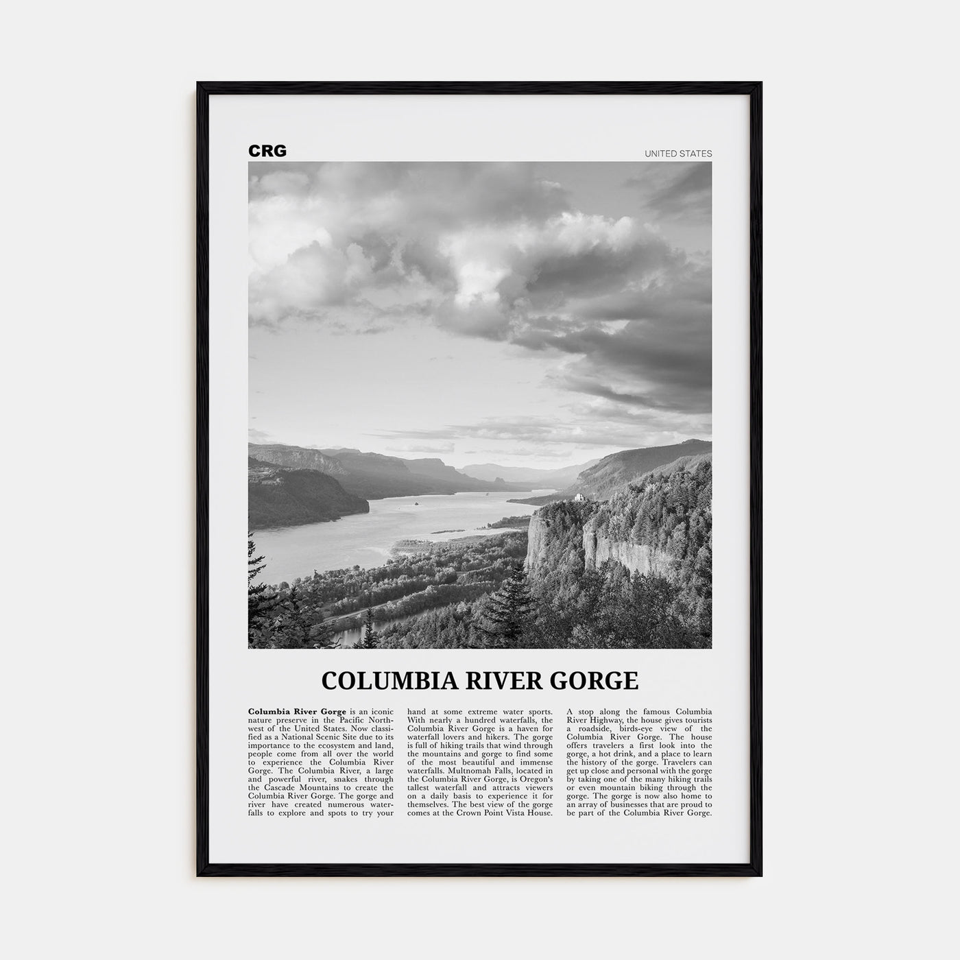 Columbia River Gorge Travel B&W Poster