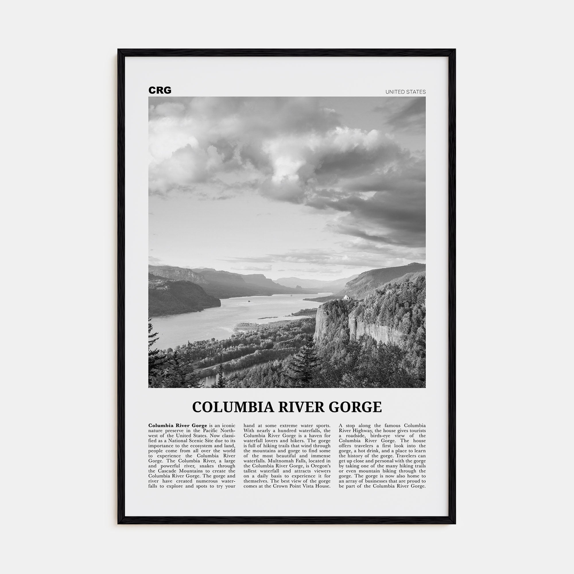 Columbia River Gorge Travel B&W Poster