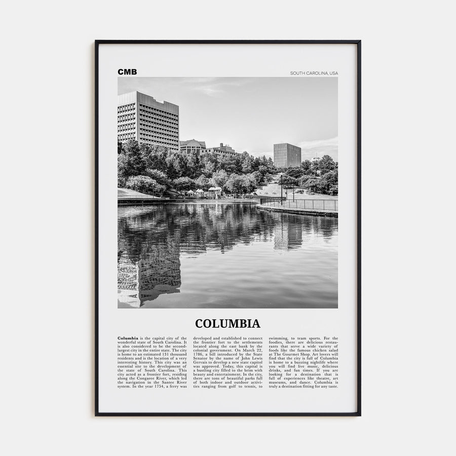 Columbia, South Carolina Travel B&W Poster