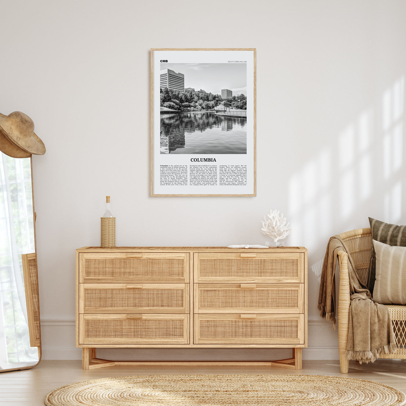 Columbia, South Carolina Travel B&W Poster