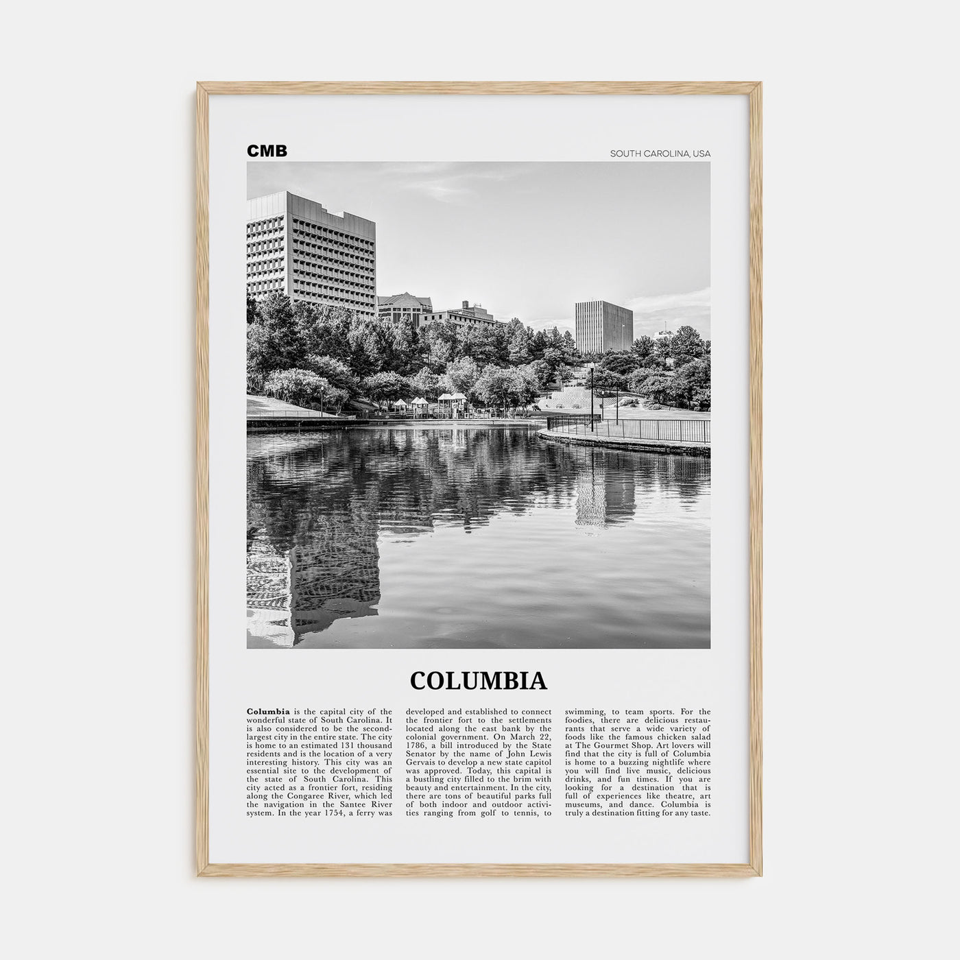 Columbia, South Carolina Travel B&W Poster