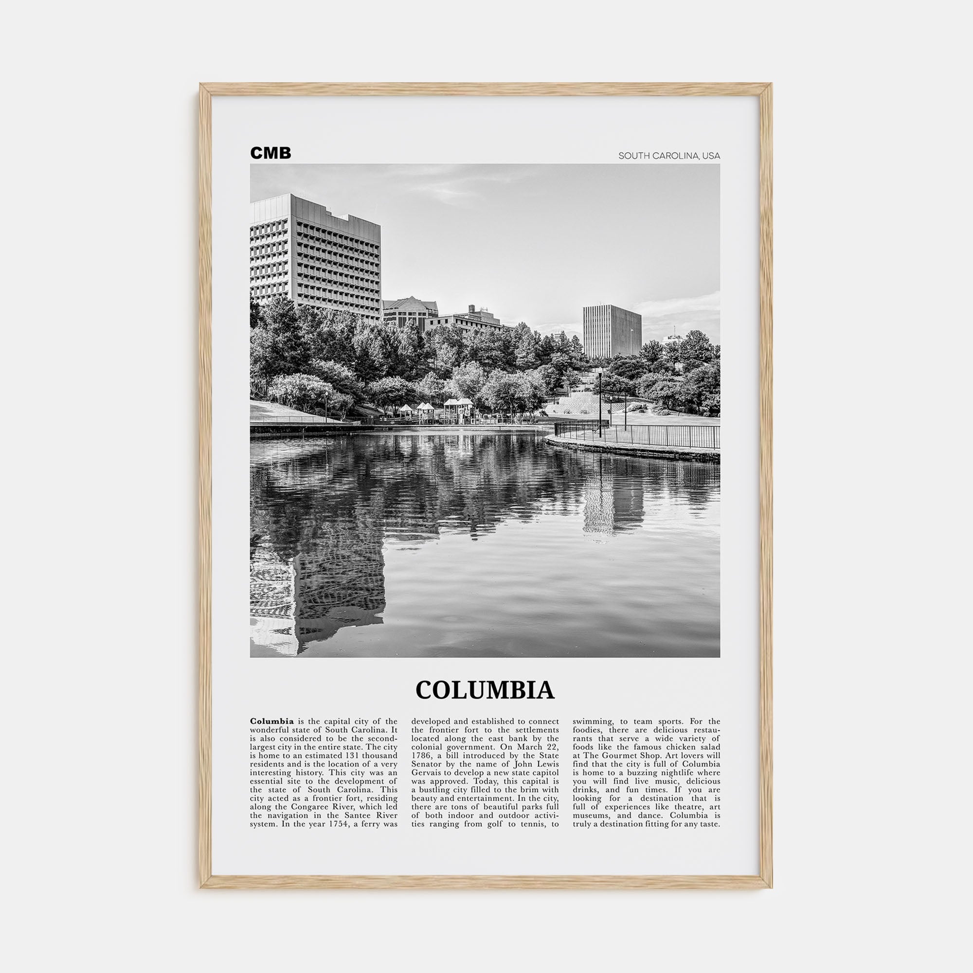 Columbia, South Carolina Travel B&W Poster