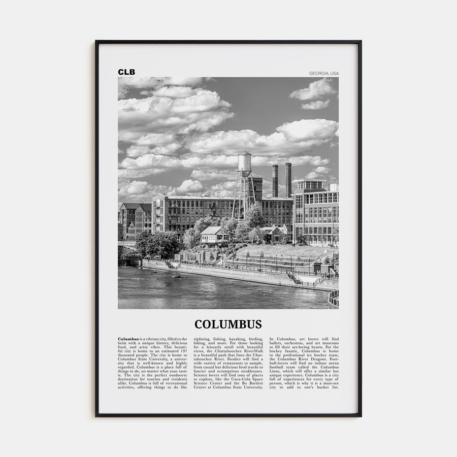 Columbus, Georgia Travel B&W Poster