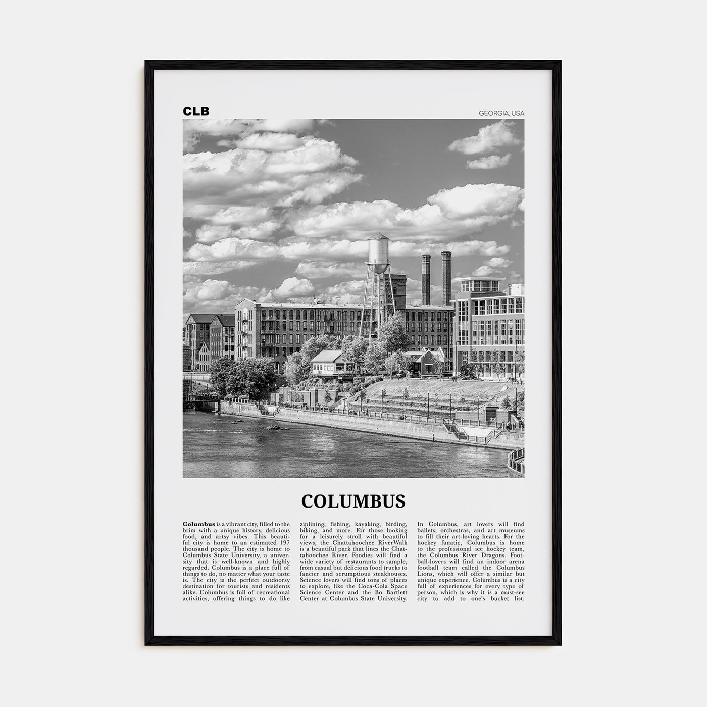 Columbus, Georgia Travel B&W Poster