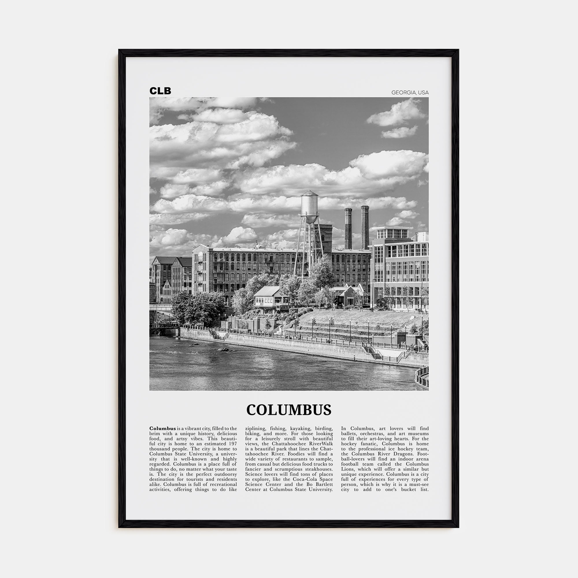 Columbus, Georgia Travel B&W Poster