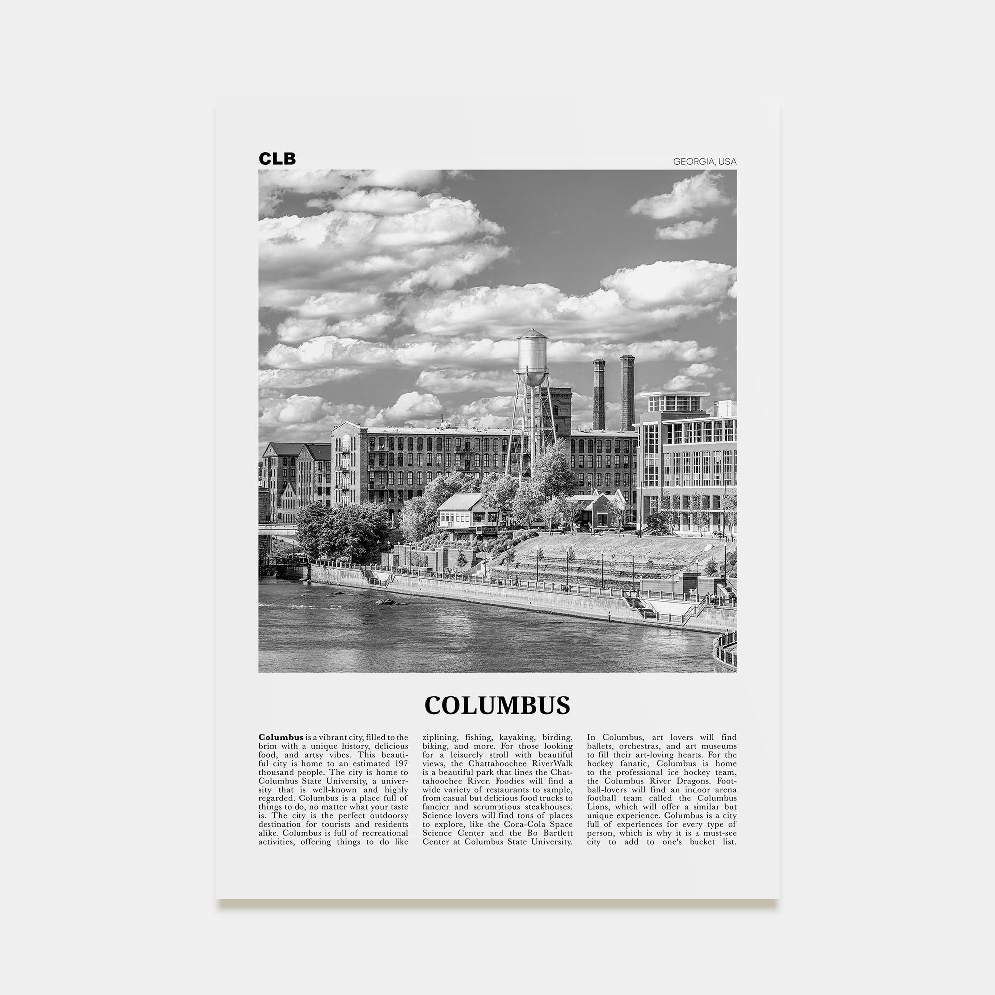 Columbus, Georgia Travel B&W Poster